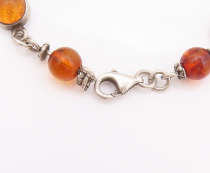 925 Sterling Silver Vintage Bracelet Mini Round Cabochon Amber Links  BT10431
