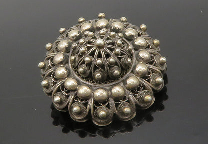 925 Sterling Silver  Vintage Antique Floral Dome Dark Tone Brooch Pin  BP5053
