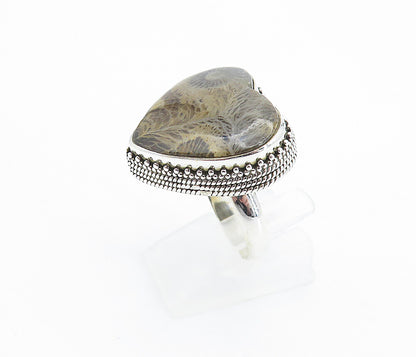 925 Sterling Silver  Vintage Jasper Love Heart Cocktail Ring Sz 9.5  RG7702