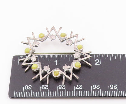 925 Sterling Silver  Vintage Petite Yellow Stone Floral Brooch Pin  BP6498