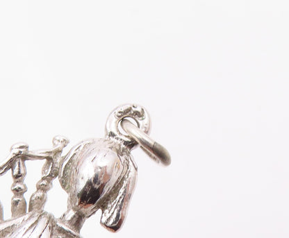 925 Silver  Vintage Bagpiper Playing Scottish Instrument Pendant  PT20069