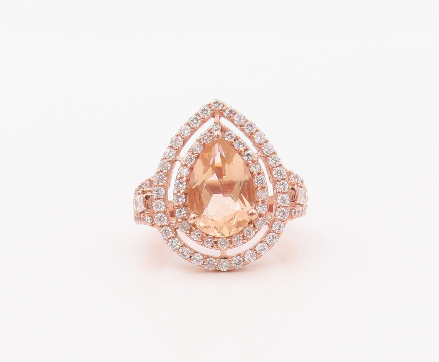 925 Sterling Silver Vintage Ring Rose Gold Plated Morganite & CZ Sz 6  RG30637