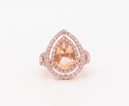 925 Sterling Silver Vintage Ring Rose Gold Plated Morganite & CZ Sz 6  RG30637