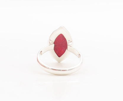925 Sterling Silver Vintage Ring Marquise Shape Red Gemstone  Sz 7 RG29353