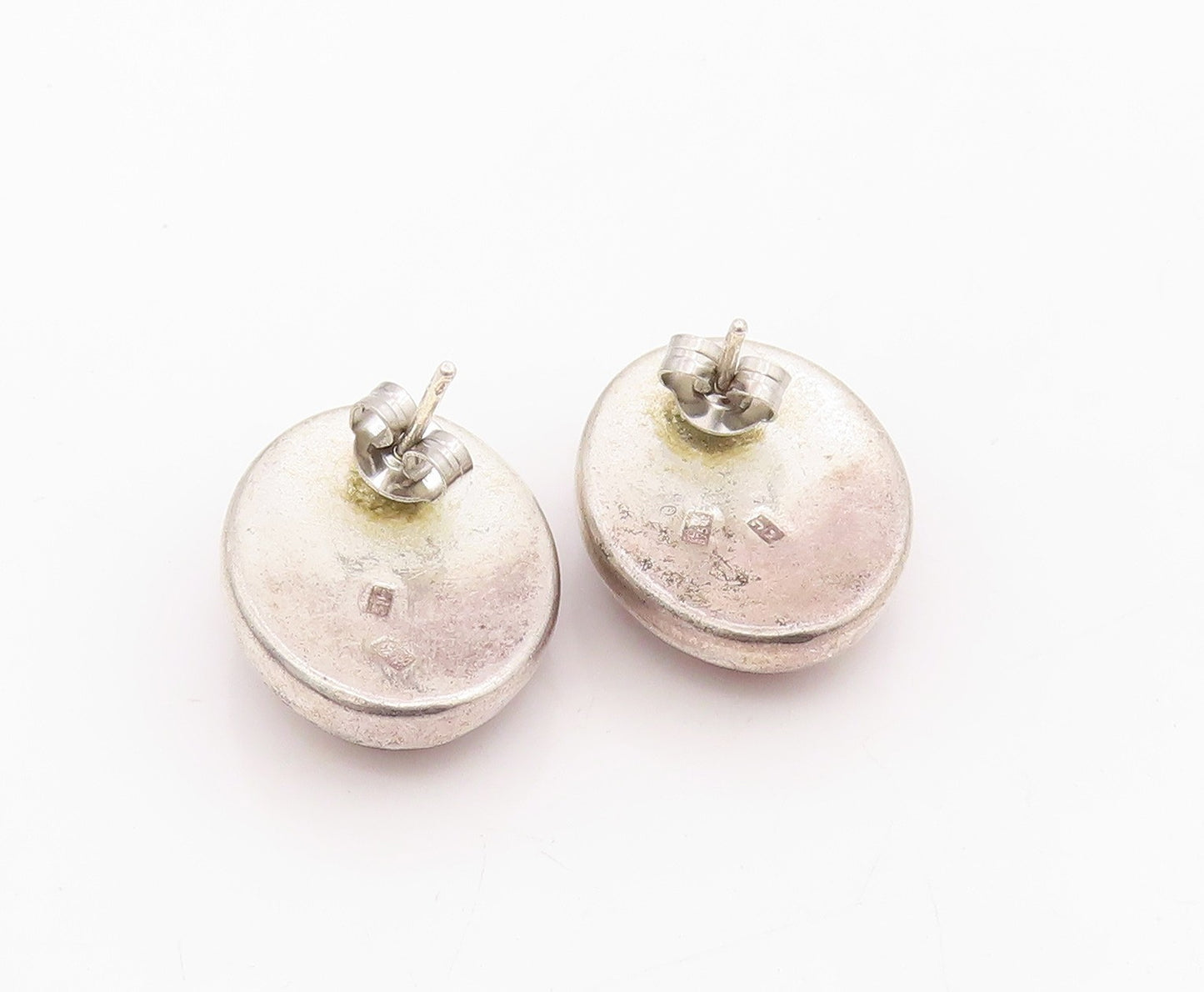 925 Sterling Silver Vintage Earrings POLAND Cabochon Honey Amber Studs  EG13958