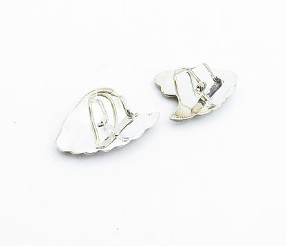 925 Sterling Silver  Vintage Shiny Modernist Fluted Non Pierce Earrings EG2397