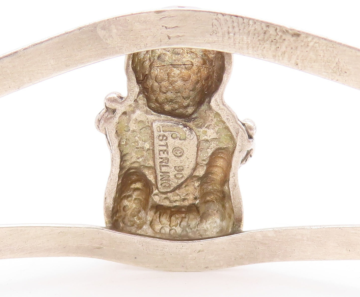 925 Sterling Silver Vintage Bracelet CAROL FELLY Cutout Crying Baby Cuff BT10950