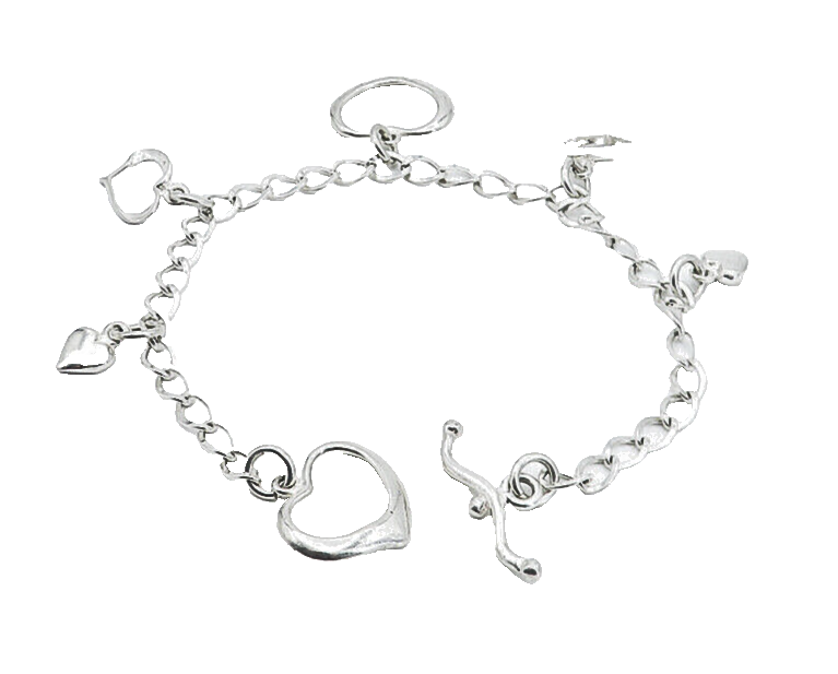 925 Sterling Silver  Open Love Heart Charmed Curb Link Chain Bracelet  BT2382