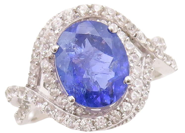 925 Sterling Silver Vintage Ring Designer Cutout Sapphire & CZ  Sz 7  RG30991
