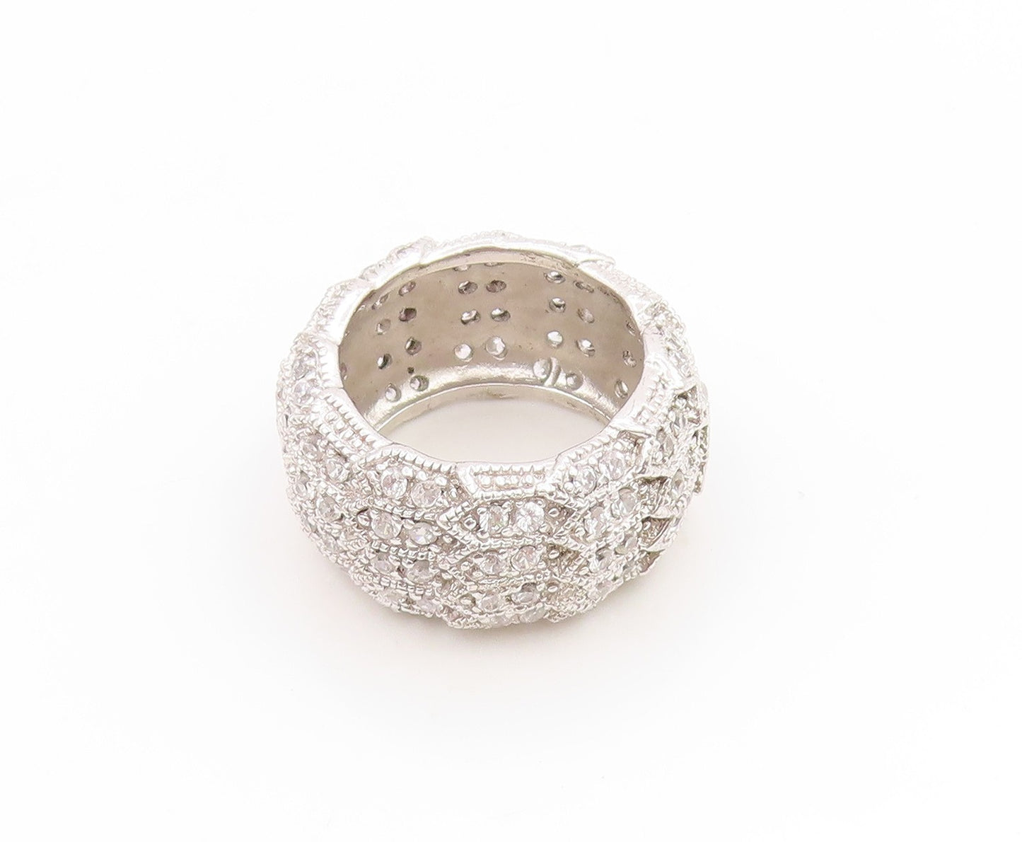 925 Sterling Silver Vintage Ring Round CZ Multi Row Eternity Band  Sz 7  RG34737