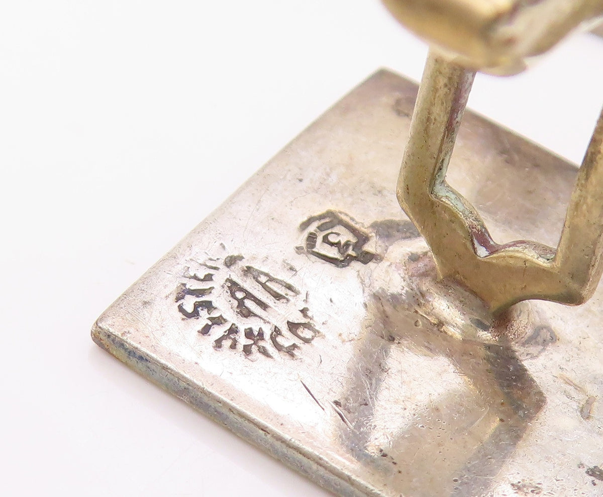 MEXICO 925 Sterling Silver  Vintage Carved Initial C Square Cufflinks  TR3373
