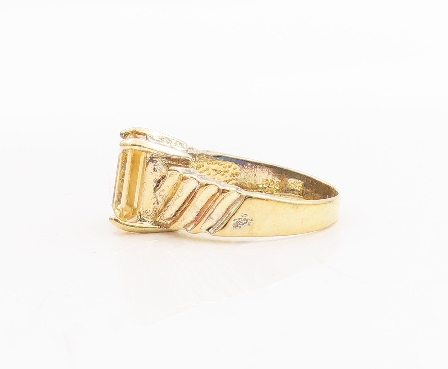 925 Sterling Silver Vintage Ring Gold Plated Rectangle Citrine  Sz 7  RG29119