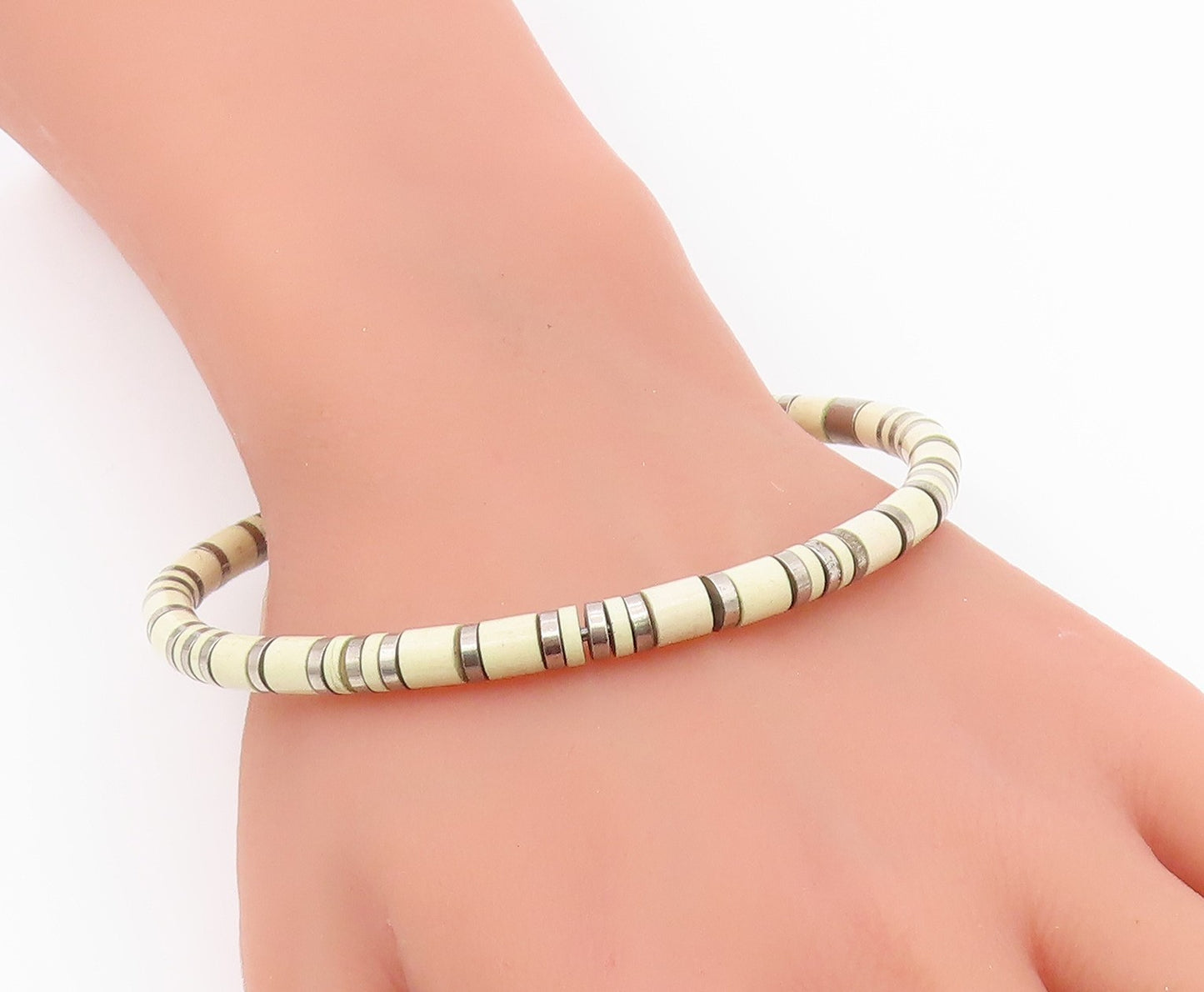 925 Sterling Silver  Vintage Shiny Patterned Round Bangle Bracelet  BT8961