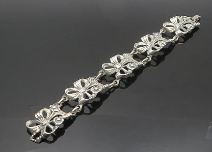 925 Sterling Silver  Vintage Floral Bow Tied Ribbon Chain Bracelet  BT8333