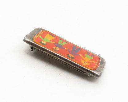 EFS MEXICO 925 Silver  Vintage People Holding Hands Art Brooch Pin  BP4014