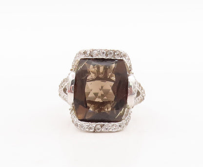 925 Sterling Silver Vintage Ring Designer Smoky Quartz & Topaz  Sz 7.5  RG29710