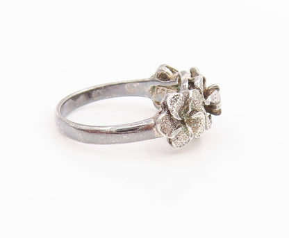 925 Sterling Silver Vintage Ring CZ Carved Floral Statement Band  Sz 7  RG34461