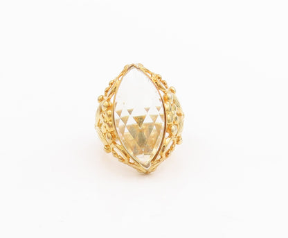 925 Sterling Silver Vintage Ring Gold Plated Floral Green Amethyst Sz 7  RG29036