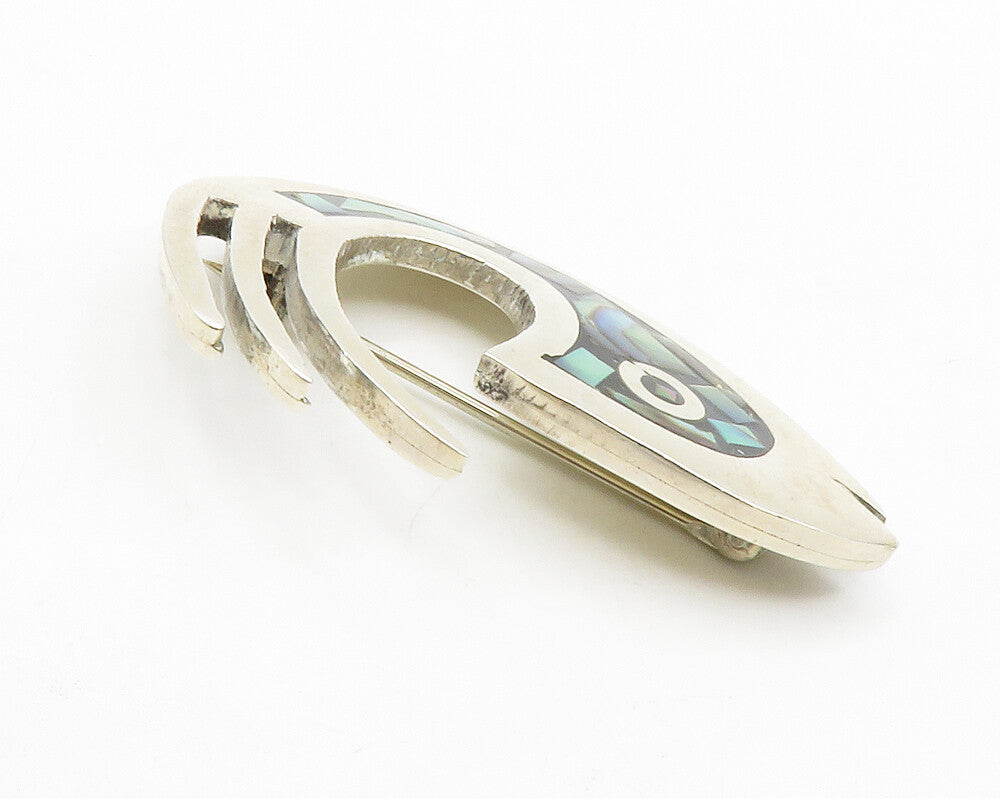 MEXICO 925 Sterling Silver  Vintage Abalone Shell Fish Brooch Pin  BP5274