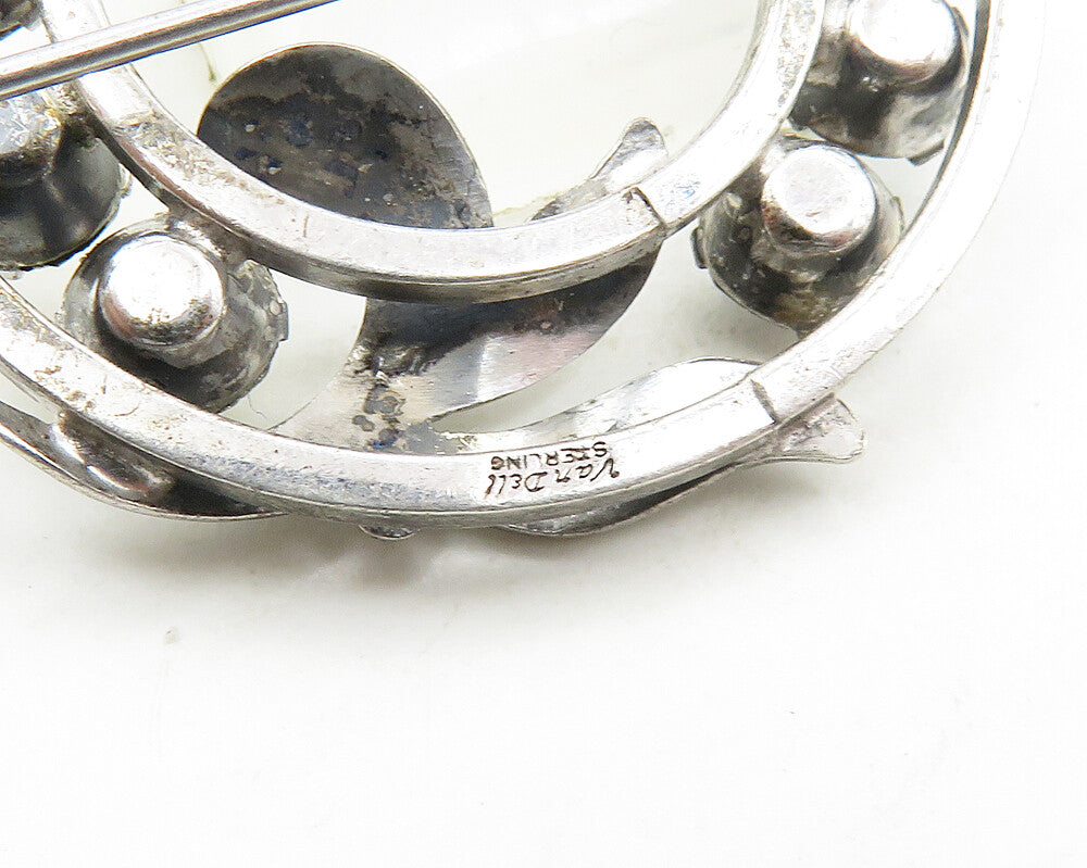 VAN DELL 925 Sterling Silver  Vintage Topaz & Garnet Wreath Brooch Pin  BP7589