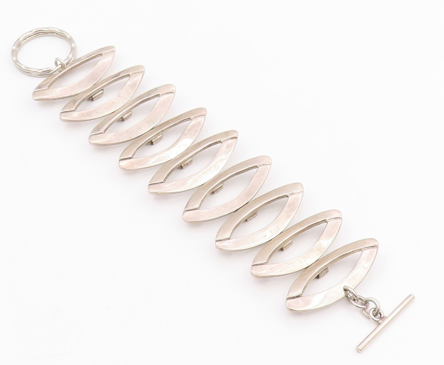 925 Sterling Silver Vintage Bracelet Modernist Marquise Panel Link  BT11949