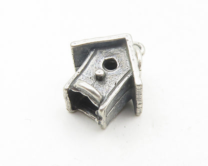 925 Sterling Silver  Vintage Petite Dark Tone Bird House Motif Pendant  PT9236