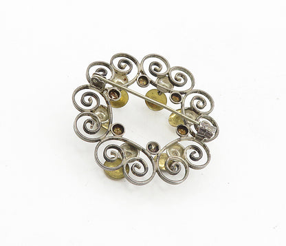 HALGREEN 925 Sterling Silver  Vintage Two Tone Swirl Wreath Brooch Pin  BP3300