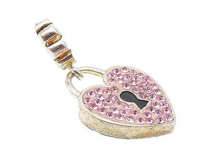 925 Sterling Silver  Sparkling Pink Topaz Love Heart Pad Lock Pendant  PT6758