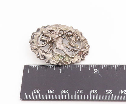 925 Sterling Silver Vintage Brooch Pin Saint George Slaying The Dragon  BP12389