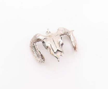 925 Sterling Silver  Vintage Shiny Ram's Skull Animal Motif Pendant  PT18517