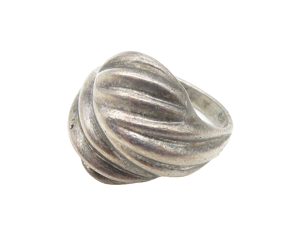 925 Sterling Silver  Vintage Oxidized Fluted Dome Band Ring Sz 6  RG11026