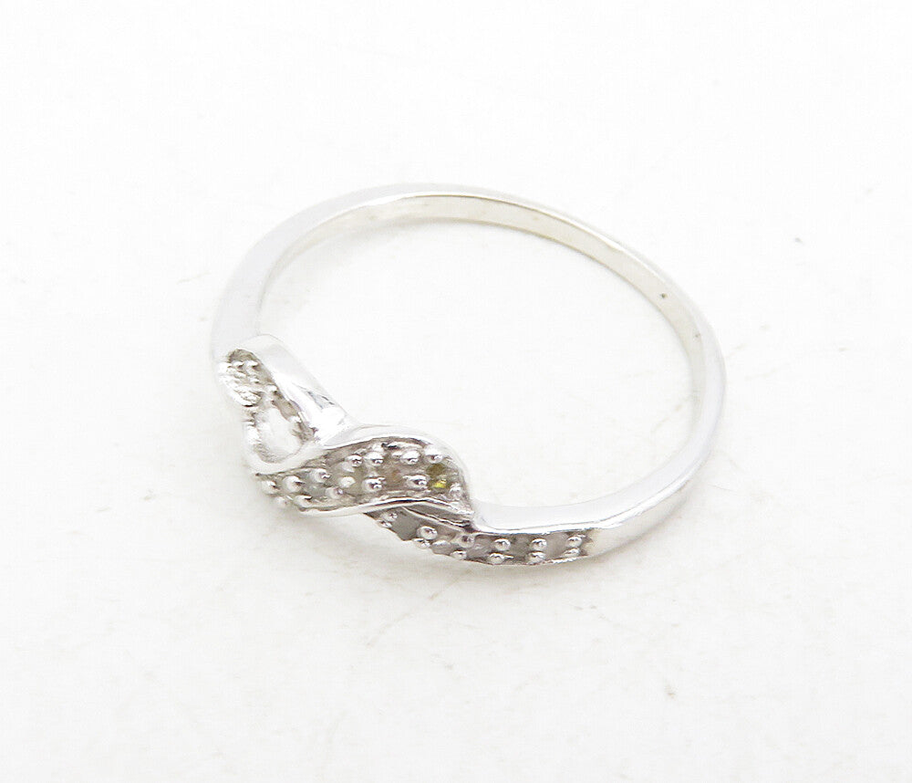 925 Sterling Silver  Genuine Diamonds Ribbon Design Band Ring Sz 8  RG8726
