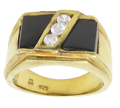 925 Sterling Silver Vintage Black Onyx & Cubic Zirconia Band Ring Sz 10  RG19801