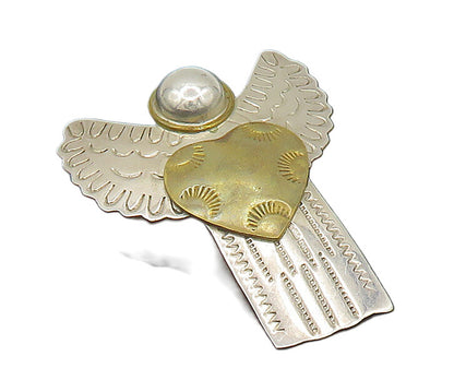 925 Sterling Silver  Vintage Two Tone Love Heart Angel Brooch Pin  BP9297