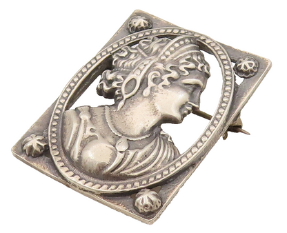 925 Sterling Silver  Vintage Woman's Side Profile Cutout Brooch Pin  BP10202