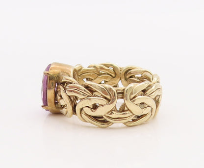 925 Sterling Silver Vintage Ring Gold Plated Oval Amethyst  Sz 7.5  RG28875