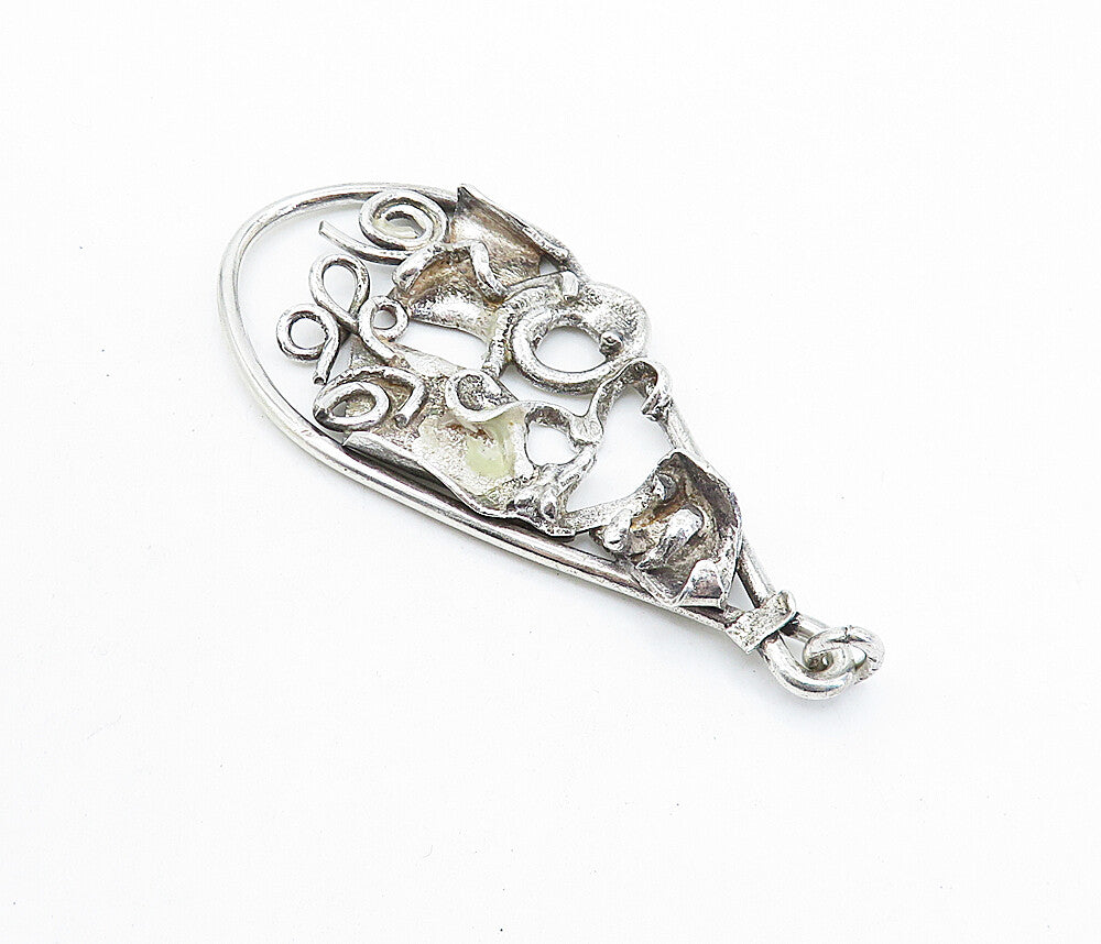 925 Sterling Silver  Vintage Modernist Sculpted Swirl Design Pendant  PT4978