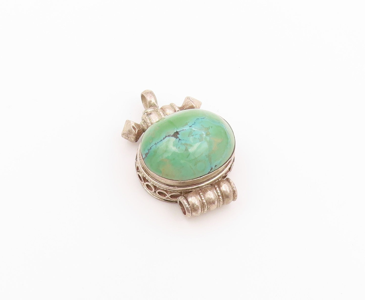925 Sterling Silver Vintage Pendant Cabochon Turquoise Prayer Box OPENS  PT26470