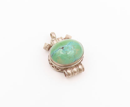 925 Sterling Silver Vintage Pendant Cabochon Turquoise Prayer Box OPENS  PT26470