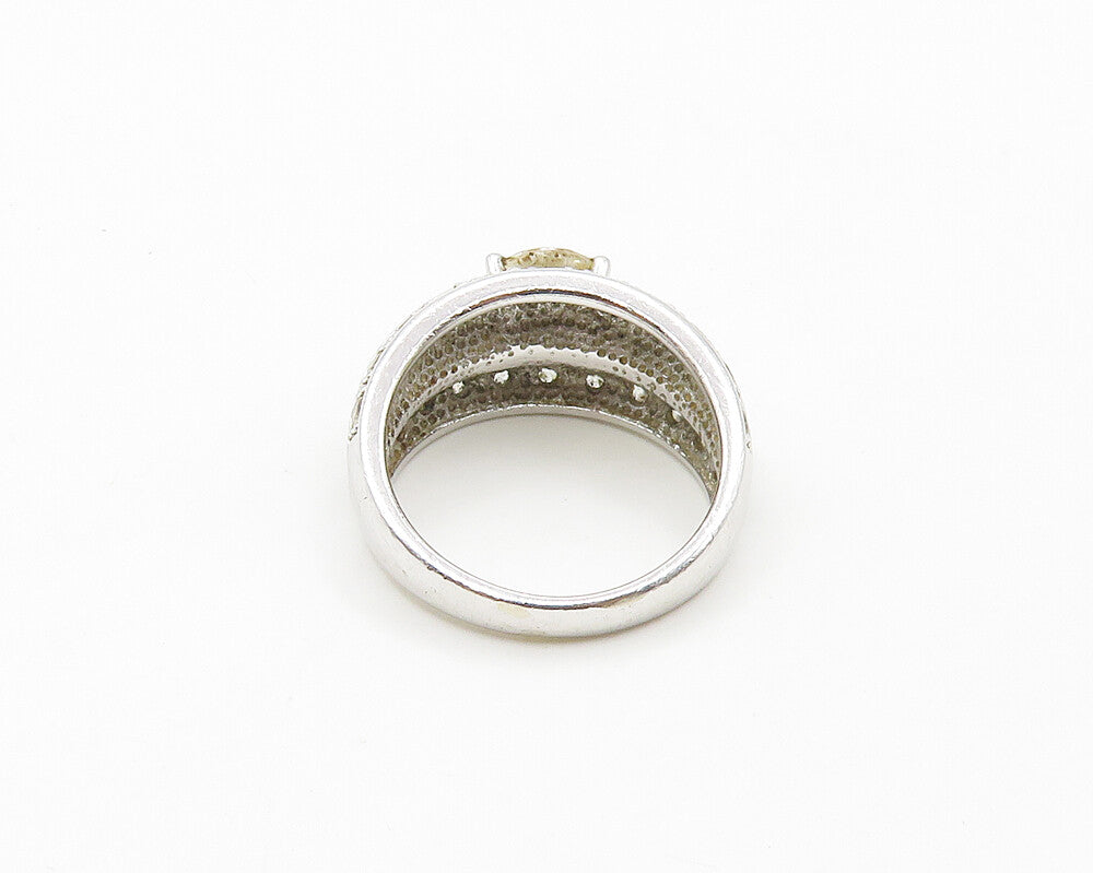 925 Sterling Silver  Vintage Cubic Zirconia Concave Band Ring Sz 5  RG18303