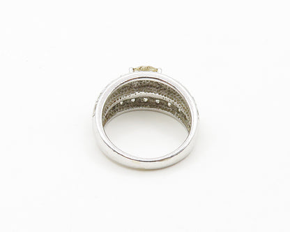925 Sterling Silver  Vintage Cubic Zirconia Concave Band Ring Sz 5  RG18303