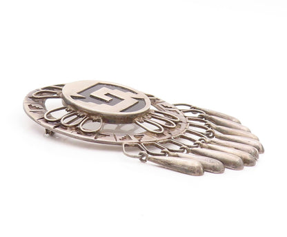 925 Sterling Silver Vintage Brooch MEXICO Large Antique Cutout Dangles  BP11544