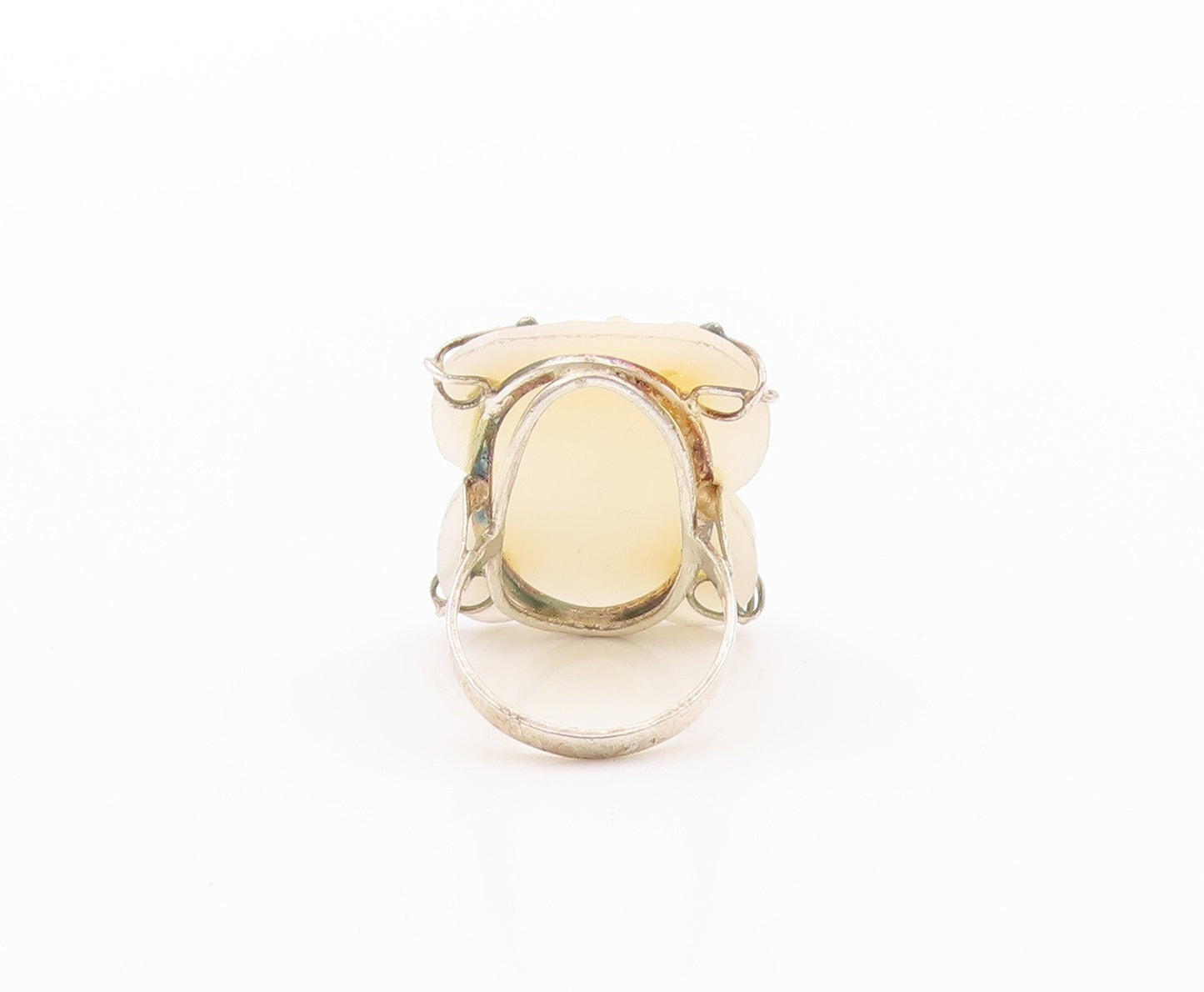 925 Sterling Silver Vintage Ring Modernist Carved Girl Face Cameo  Sz 5  RG32511