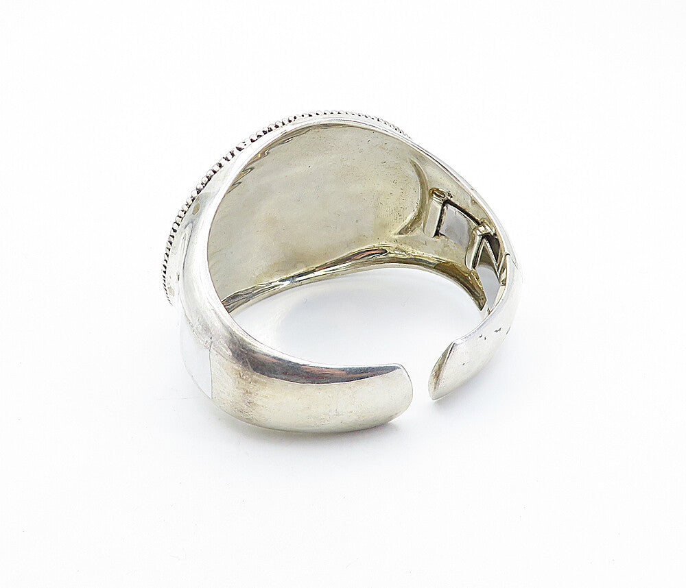 MICHAEL DAWKINS 925 Silver  Circle Patterned Large Hinge Cuff Bracelet  BT2701