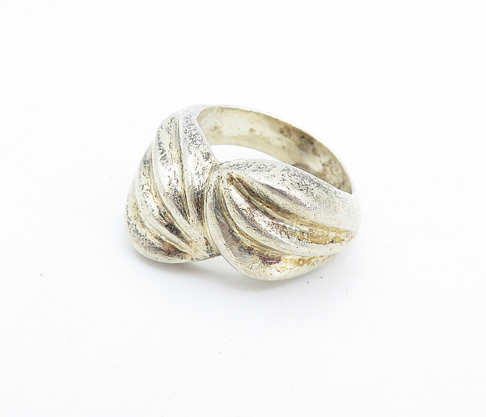 MEXICO 925 Silver  Vintage Shiny Fluted Bypass Style Band Ring Sz 6  RG6979