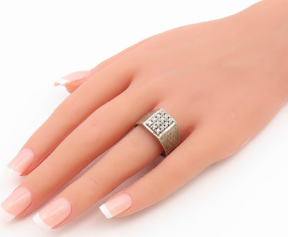 925 Sterling Silver Vintage Ring CZ Etched Geometric Grid Band  Sz 11.5  RG36871