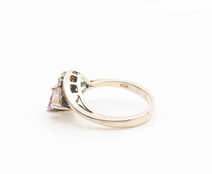 925 Sterling Silver Vintage Ring Marquise Cut Gemstone & CZ Band  Sz 6  RG35128