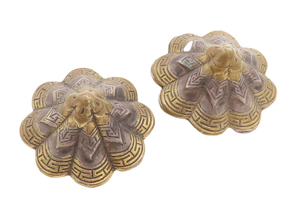 925 Sterling Silver Vintage Earrings Dark Tone floral Carved Dome  EG13300
