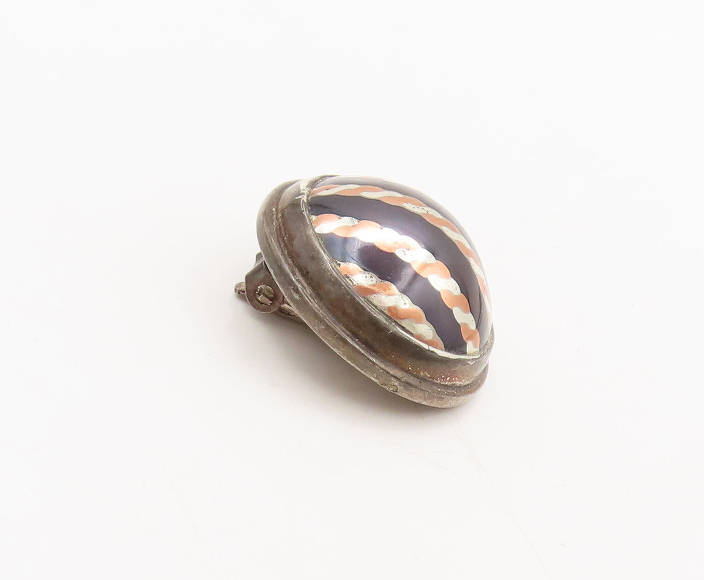 TERRI 925 Silver  Vintage Modernist Swirly Painted Dome Earrings  EG12700