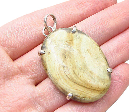 925 Sterling Silver  Vintage Cabochon Cut Gemstone Drop Pendant  PT1653
